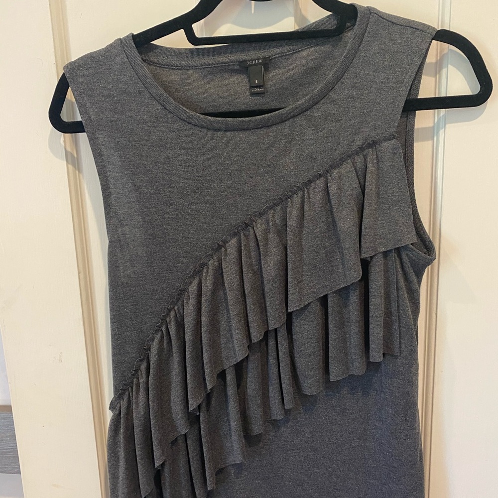 J. Crew gray tank top with ruffles.